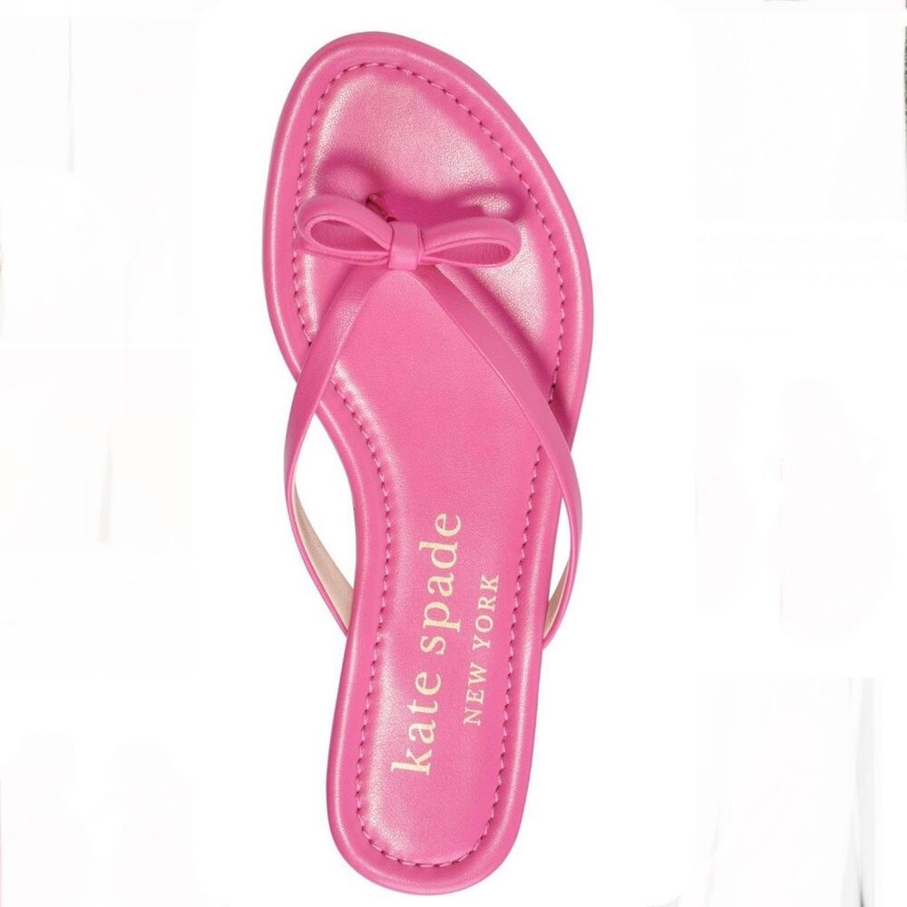 Kate Spade Petit Flip Flop Pink Bow Women’s Leather Sandals Size 7.5 B